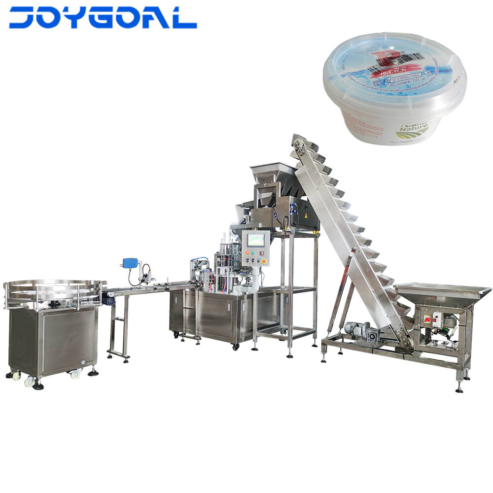 automatic Lifter weighing pan cup filling and sealing  machine for cooking salt